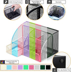 Boutilon Mesh Desk Organizer Desktop Office Supplies Stationary Organizer with 6 Compartments and 1 Drawer Multi-Functional Caddy Pen Holder for Home Office School Desk Decor(Light Blue)