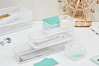 Annova Mesh Stackable Drawer Cabinet and Shelf Organizer Bins Storage Basket School Office Supply Holder Tray- Set of 2 (White, 6x15x2 Inch)