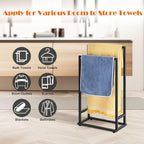 Freestanding Towel Racks 2 Tier Small Towel Holder Stand for Bathroom Matte Black Stainless Steel Industrial Towel Drying Rack for Hand Towels Blanket