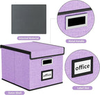 Huolewa File Organizer Box with Lid, Collapsible File Folder Organizer for Office Document Storage, Filing Box with Plastic Slide for Letter Size Hanging File Folders(1 Pack, Lavender)