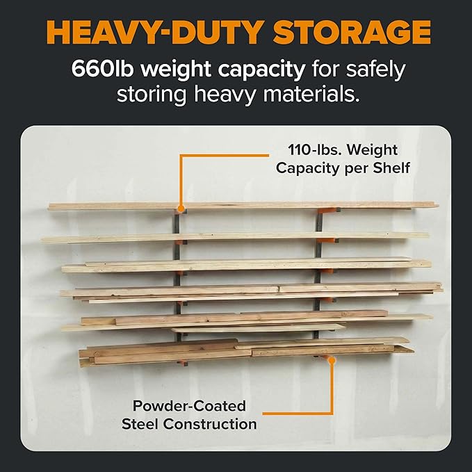 Bora Wood Organizer and Lumber Storage Rack with 6-Level Wall Storage Racks – Indoor and Outdoor Use, In Orange PBR-001