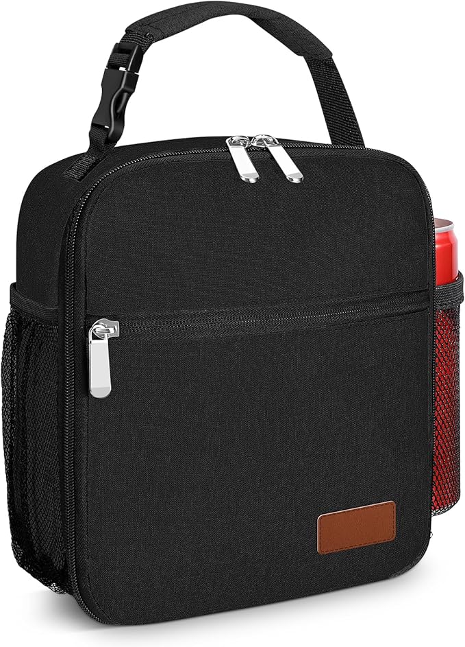 Small Lunch Box Insulated Lunch Bag for Men Women Kids, Reusable Lunch Bags Portable Small Lunch boxes Cooler Bag for School/Work/Picnic, Black 12-Can(6.5L)