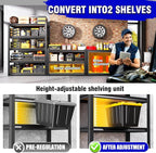 Heavy Duty Garage Storage Shelves 5-Tier Adjustable Metal Rack, 71" x 35" x 16" Utility Steel Shelving Unit, 2050LBS Capacity Organizer for Basement, Shop, Garage, Pantry, Laundry Room, Black