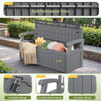 Greesum 80 Gallon Storage Bench Outdoor Deck Box with Armrest, Patio Furniture,Lockable, Waterproof and UV Resistant, Suitable for Garden, Pool, Grey