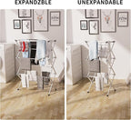 3 Tier Clothes Drying Rack, Foldable Drying Rack Clothing,Indoor & Outdoor Laundry Rack for Drying Clothes,Space-Saving Design, Metal Collapsible Dryer Racks for Laundry-White+Black