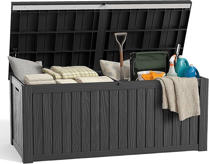 180 Gallon Deck Box Large Outdoor Storage Box Waterproof for Patio Furniture,Outdoor Cushions,Garden Tools and Pool Supplies,Weatherproof(Black,180Gallon)