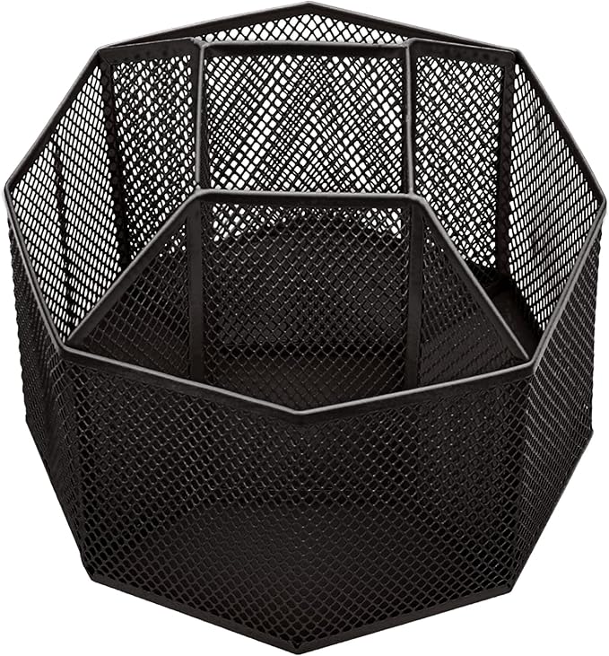 Annova Mesh Desk Organizer Rotate with 5 Compartments Spinning Tidy Candy/Pen Holder Office, Art Supply, Storage, Classroom, Home (Black)