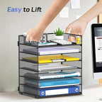7-Tier Paper Organizer for Desk, Letter Tray with Handle Mesh Desk File Organizer, Workspace Organizers, Paper Sorter Organizer for Office Home School (Black)