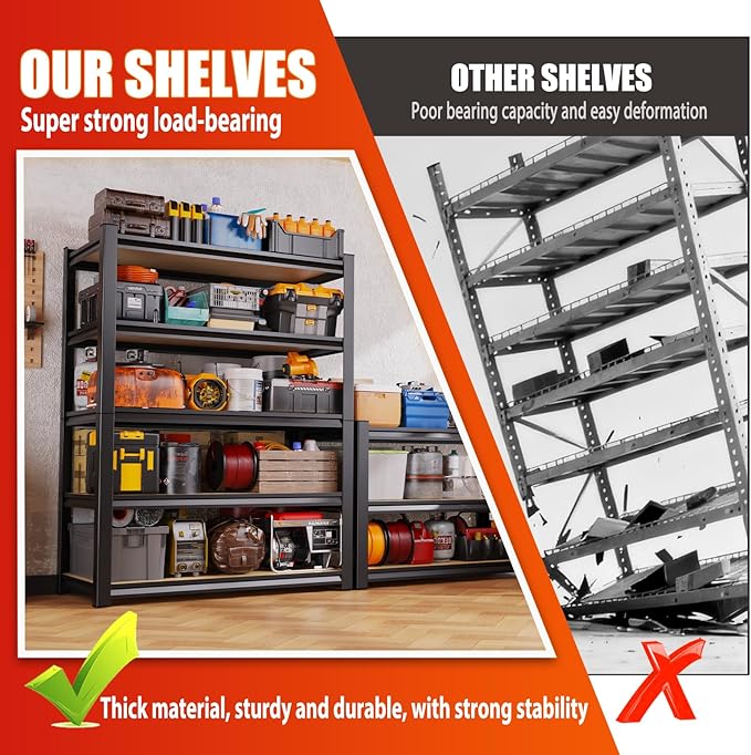 Set of 2 71"H Garage Shelving-2050LBS 5 Tier Storage Shelves,Adjustable Heavy Duty Metal Shelving Unit and Storage Large Rack,Utility Steel Shelf For Shop Warehouse Industrial Pantry 71"x35"x16"