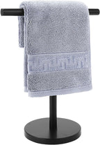 T-Shape Bath Hand Towel Holder Stand, Stainless Steel Free Standing Hand Towel Rack, for Bathroom Kitchen & Countertop, Matte Black