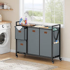 Hoctieon 4 Section Laundry Cart, 48 Gal. (182L) Laundry Hamper with Lid, Laundry Basket with Wheels, Rolling Laundry Sorter Organizer with Shelf, Clothes Separator with Removable Bags, Gray