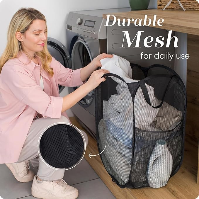 Laundry Basket, Laundry Hamper - Mesh Popup Laundry Hamper. Easy to Open,Collapsible Mesh Laundry Baskets, Portable Foldable Clothes Hampers for Dorm, Home, Bedroom, Bathroom70L