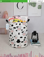 LANGYASHAN Storage Bin, Canvas Fabric Collapsible Organizer Basket for Laundry Hamper,Toy Bins,Gift Baskets, Bedroom, Clothes,Baby Nursery (Spotted Cow)