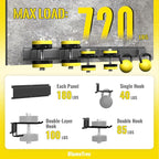 Garage Tool Organizer Wall Mount, 64" Heavy-Duty Metal Wall Organizer, 4 Rails with 8 Adjustable Hooks, Garden Storage Rack for Organization, Sturdy Tool Hanging Holder for Shovel Shed Yard