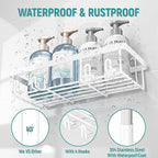 5 Pack Shower Caddy Organizer Rack Shelf for Inside Shower, Self Adhesive Wall Storage Basket Rustproof Stainless Steel Shampoo Holder Bathroom Accessory Decor Set, White
