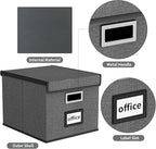 Huolewa File Organizer Box with Lid, Collapsible File Folder Organizer for Office Document Storage, Filing Box with Plastic Slide for Letter/Legal Size Hanging Files, Dark Grey
