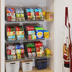JKsmart 4 Pack Stackable Can Organizer for Pantry with Adjustable Dividers, Soda Can Organizer, Can Storage Dispenser Holds up to 56 Cans, Metal Wire Baskets Can Holder for Kitchen Cabinet Pantry