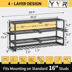 YYR 4 Layer Power Tool Organizer Wall Mount, Cordless Drill Hanger Storage Rack, Battery Tools Holder with Charging Station Shelf for Garage Organization, Workshop, Pegboard, Shed - 32 Inch 8 Slots
