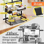 Over Sink Dish Drying Rack (Expandable Height/Length) Snap-On Design Large Dish Drainer Storage Counter Organizer 24" - 35.5"(L) x 12"(W) x 19" - 22"(H)