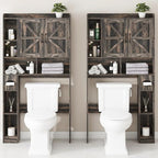 Over The Toilet Storage Cabinet, Farmhouse Storage Cabinet Over Toilet with 2 Barn Doors & Toilet Paper Holder Stand，Home Space-Saving Toilet Rack, for Bathroom, Restroom, Laundry