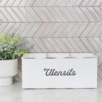 AuldHome Design Large Enamelware Utensil Holder, White Farmhouse Cooking Caddy or Spoons/Forks/Knives Storage for Countertop and Table