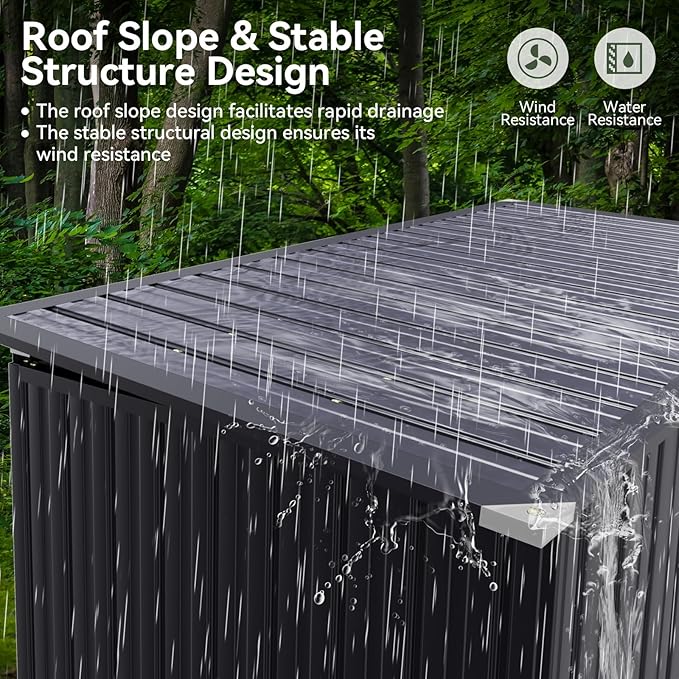Aoxun 60 CU.FT. Outdoor Storage Shed with Lid Chain for 2 Trash Can & Pneumatic Support Rod Waterproof Trash Can Shed for Patio Lawn Poolside