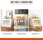 GHWIE Large Bread Box, Easy Access & Cleaning - Bamboo Bread Box for Kitchen Countertop with Acrylic Door (White, Large)