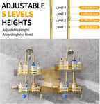 Aluminum Shower Caddy Hanging, Never Rust Shower Organizer- 4 Levels with adjustable Height 10 Hooks for Razor/Sponge - Rack with Soap Basket (Gold)