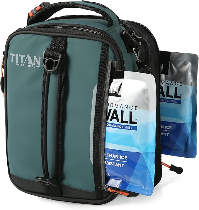 Titan by Arctic Zone Expandable Lunch Box with 2 Gel Ice Packs, Fridge Cold Insulated Cooler Bag with Leak Proof Lining for Men and Women, Jungle Hunt