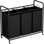 LINZINAR 3-Bag Laundry Basket, Black Laundry Hamper, 35.6 Gal(135 L) Laundry Sorter Cart Laundry Room Organization with Heavy Duty Rolling Lockable Wheels and Removable Bags