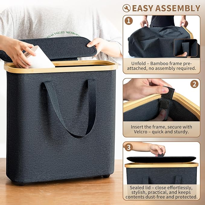 30L Toilet Paper Storage Basket with Lid & Handle, Bamboo Toilet Paper Organizer for Bathroom, Free Standing Toilet Paper Holder Stand for 12-16 Rolls, Bathroom Tissue Storage Bin