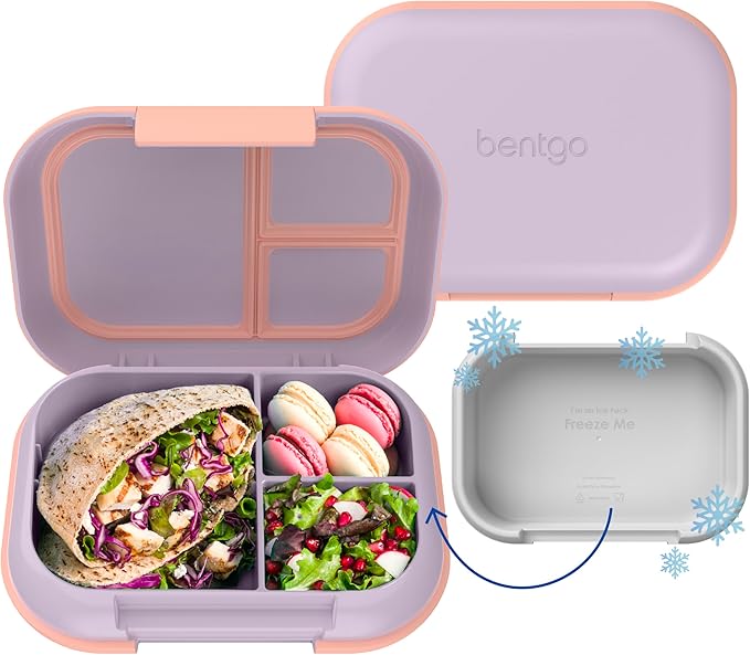 Bentgo Chill Max Leak-Proof XL Lunch Box - Included Ice Pack Keeps Food Cold; 5-Cup Capacity for Adults & Ages 8+, 3 or 4 Compartment Bento Box, BPA-Free, Dishwasher Safe (Lavender & Peach Blossom)