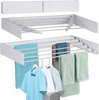 FOCHIER F Laundry Drying Rack Wall Mounted Clothes Drying Rack Collapsible with 5 Aluminum Rods and Drilling Template Long Screwdriver Bit 60 lbs Capacity (White, 40")