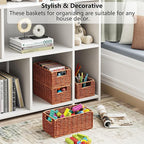Vagusicc Wicker Storage Basket, Set of 2 Hand-Woven Paper Rope Wicker Basket, Small Storage Baskets for Organizing Toilet Paper, Foldable Small Cube Organizer Bins for Shelves (Orange)