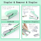 Green Office Supplies, Teal Desk Accessories Accessories with Tape Dispenser, Stapler, Staple Remover, 1000 Staples, Tape, Clips Set, Ruler, Scissor, Pen
