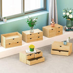 Wisuce Bamboo Desk Drawer Organizer, Desktop Organizer with Drawers Tabletop Storage Organization Box for Office Home Toiletries Supplies Vanity, No Assembly Required(3 Drawers-up down)