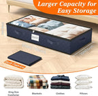 SpaceWhisper 90L Under Bed Storage Containers, 4-Pack Storage Bins with Clear Top, Foldable Closet Organizers and Storage with Label Holder for Clothing, Blankets, Comforter & Pillows(Blue)