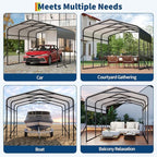 PeakPursuit Metal Carport, 10x15 FT Outdoor Car Port Canopy with Galvanized Steel Roof and Reinforced Base, Heavy Duty Garage Car Shelter Shade for SUV, Truck, Boats