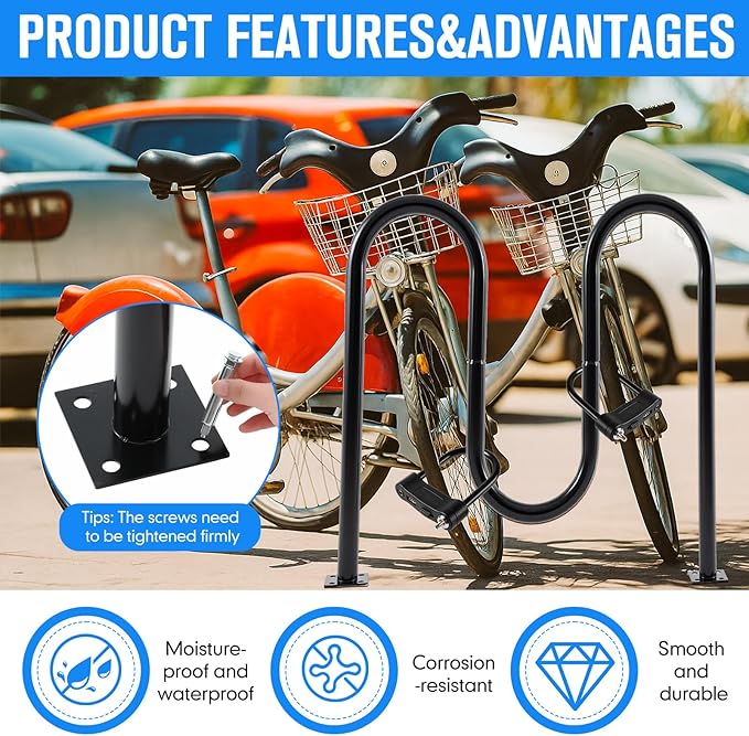 5 Bike Capacity Wave Bike Rack Commercial Bicycle Rack 40" L Heavy Duty Galvanized Steel Bicycle Organizer Ground Parking Stand for Outdoor Garages Streets Yards Parks Schools Sidewalks