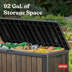 Keter Signature Collection 92 Gallon Resin Deck Box Organization and Storage Box for Patio Outdoor Cushions, Throw Pillows, Garden Tools and Pool Supplies, Walnut