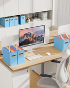 Oterri File Organizer Box, Portable Collapsible Cardboard File Folder Organizer with Handle for Letter Size Hanging Files, Document Storage Box for Home Office & Classroom (4 Packs, Blue)