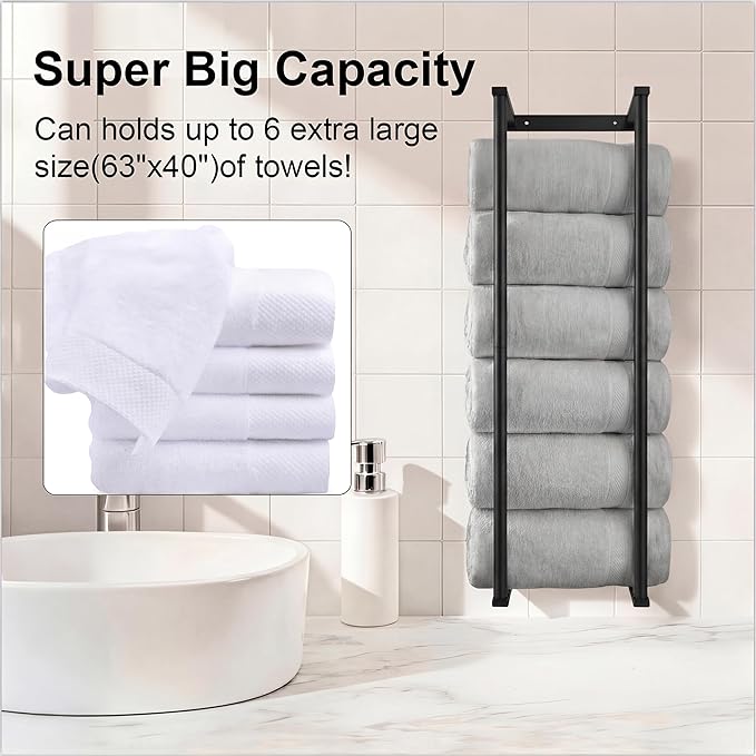 Bathroom Towel Storage Rack,28 Inch Stainless Steels Towel Racks for Bathroom, Wall Mounted Organizers and Storage Shelves for Bathroom,Black