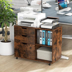 Giantex 3 Drawer File Cabinet, Office Storage Cabinet Fits Files Letter, A4, Legal Size, Rolling Printer Stand with Adjustable Shelf, Office Organization and Storage, Lateral Filing Cabinet (Brown)