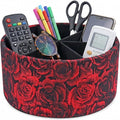 QIELIZI Remote Control Holder, 360°Spinning PU Leather Desk TV Remote Caddy,Desk Storage Box Room Accessories for Controller, Media,Mail,Calculator, Mobile Phone,Pencil(1-B3D Red)