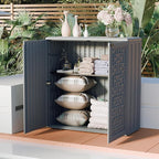 Indoor Outdoor Storage Cabinet Waterproof with Shelf,Plastic Storage Sheds Outdoor Cabinets for Patio/Garden/Backyard, Size 34.3''L*15''W*36.2''H（Gray）