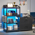 SEDETA 35.4” File Cabinet, Filing Cabinet fits Letter/A4 Size, 2 Drawe File Cabinets for Home Office with Power Strip, LED Lights, Lock, Open Shelf, Black