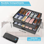 Under Bed Shoe Storage Organizer for Closet, Fits 24 Pairs Underbed Shoes Box Storage Containers Under the Bed Storage Foldable with Sturdy Handles&Clear Window for College Dorms Grey, Set of 2