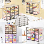 Desk Storage Organizer with 12 Mini Drawers, Clear Desktop Craft Drawer Cabinet, Stackable Storage Box Caddy for Makeup Jewelry Office Craft Supplies (Grey)