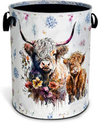 Highland Cow Laundry Basket Cattle Animal Foldable Oxford Cloth Funny Tote Bag Laundry Hamper Clothes Storage Bucket Organizer For Bathroom/Laundry Storage/Bedroom 17.7x13.7 Inch