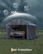 Garvee 10'X15'X9' Metal Carport, Enclosed Car Ports with Heavy Duty Steel Frame and 220 g Tarp, All-Weather Carport, for Sedans, Boats, and Tractors